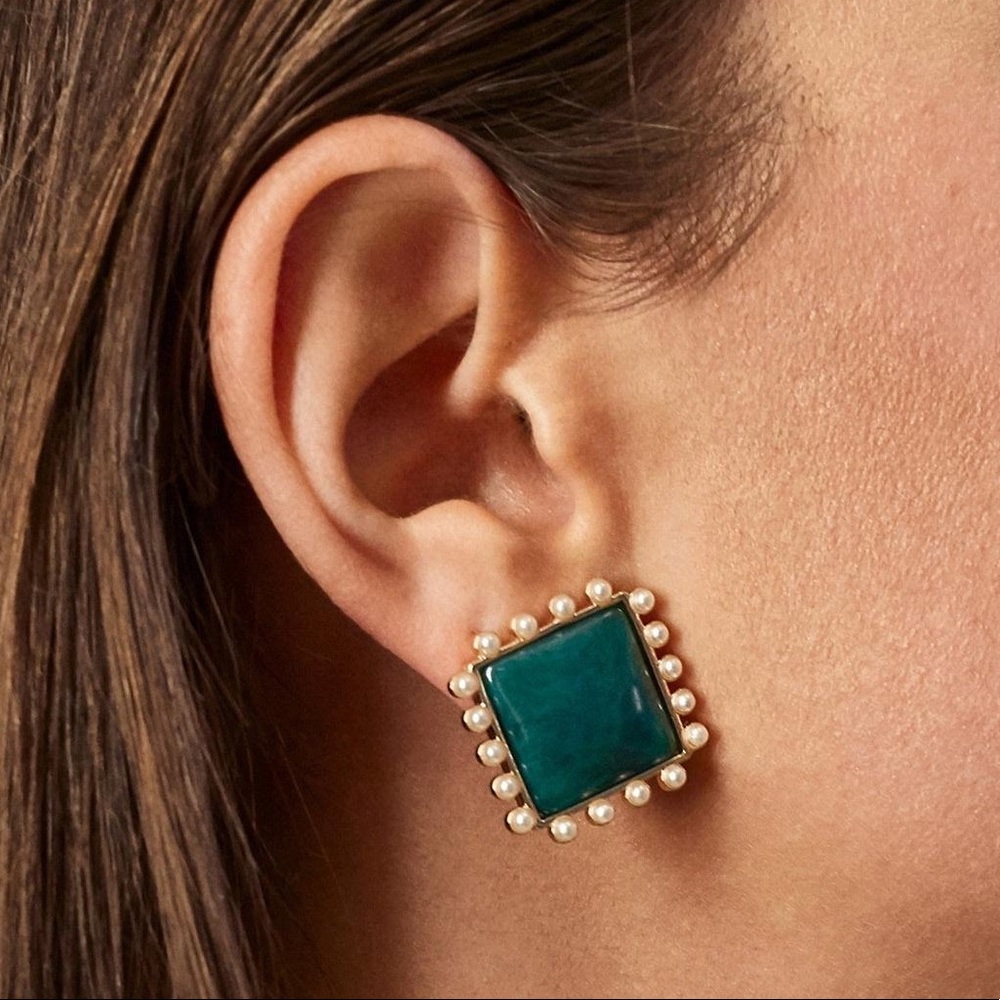 Baublebar Triton Pearl/Green Resin Button Earrings